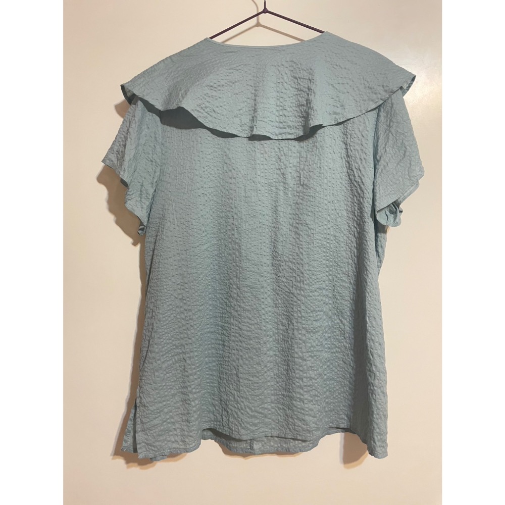 專櫃MK湖綠色泡泡紗荷葉領襯衫/二手/38號-細節圖5