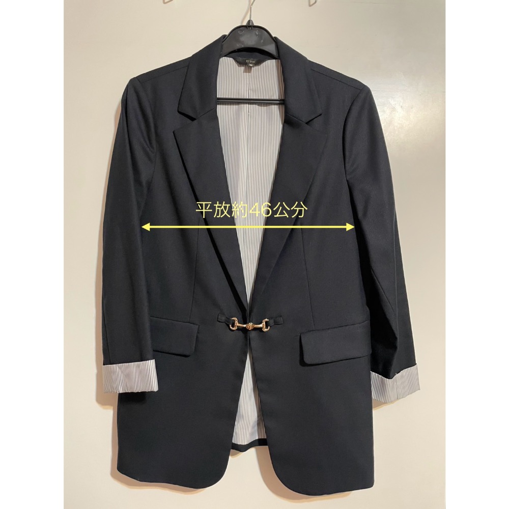 U’re深藍色混毛料七分袖西裝外套/二手/M號-細節圖2