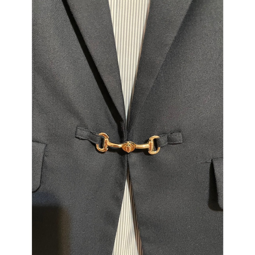 U’re深藍色混毛料七分袖西裝外套/二手/M號-細節圖4