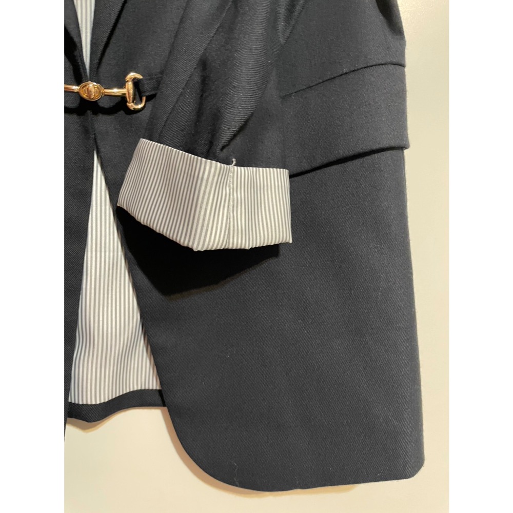 U’re深藍色混毛料七分袖西裝外套/二手/M號-細節圖5