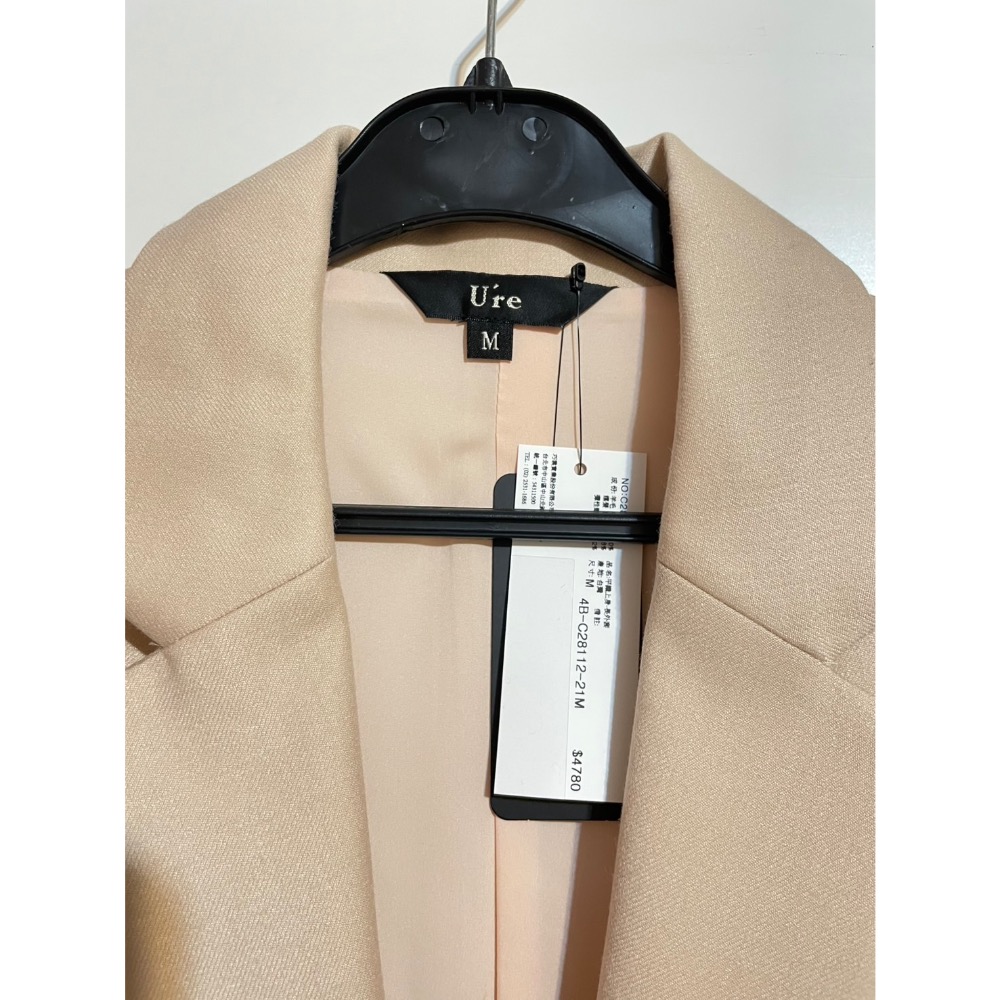 U’re杏色八分袖羊毛西裝外套/全新/M號-細節圖3