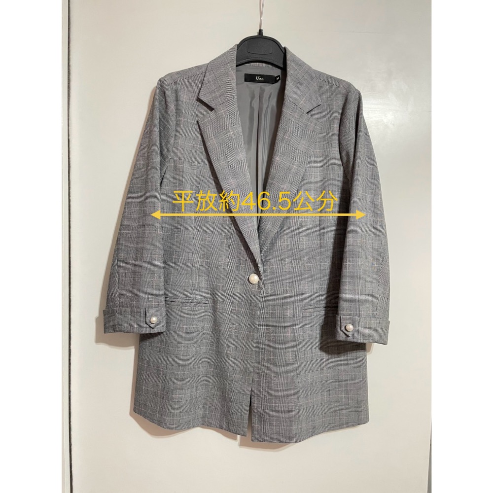 U’re灰色粉格紋八分袖西裝外套/二手/M號-細節圖2