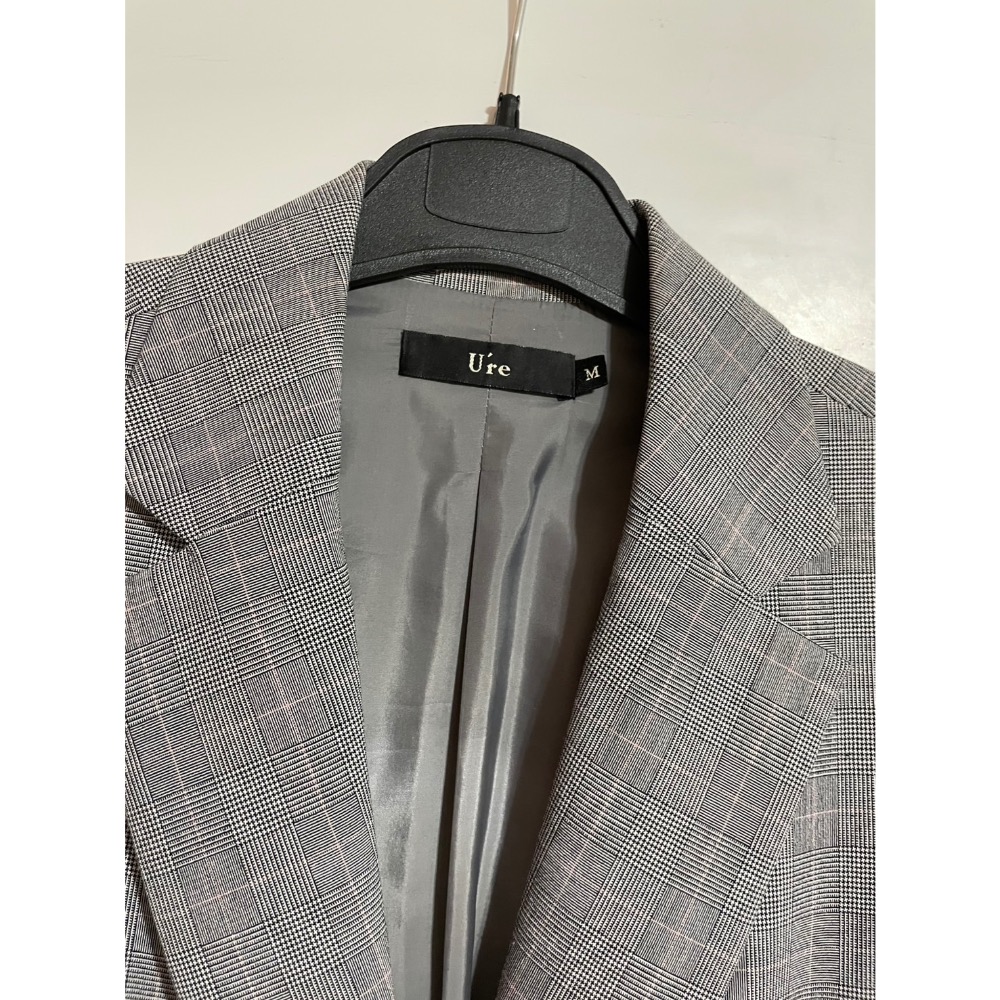 U’re灰色粉格紋八分袖西裝外套/二手/M號-細節圖5
