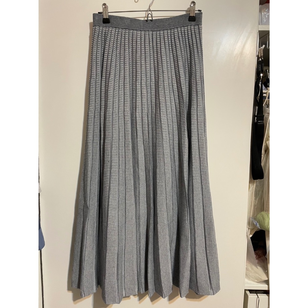 專櫃MK灰色千鳥格百褶針織長裙/二手/38號-細節圖3