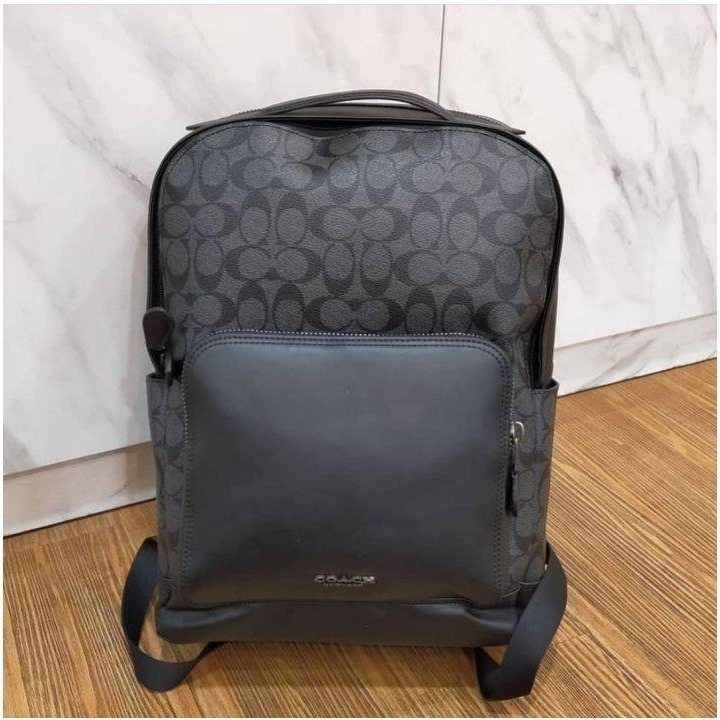 COACH 蔻馳男士拼色雙拉鍊雙肩包 電腦包 書包-細節圖3