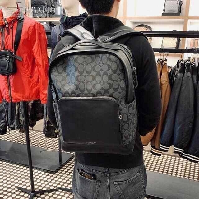 COACH 蔻馳男士拼色雙拉鍊雙肩包 電腦包 書包-細節圖4