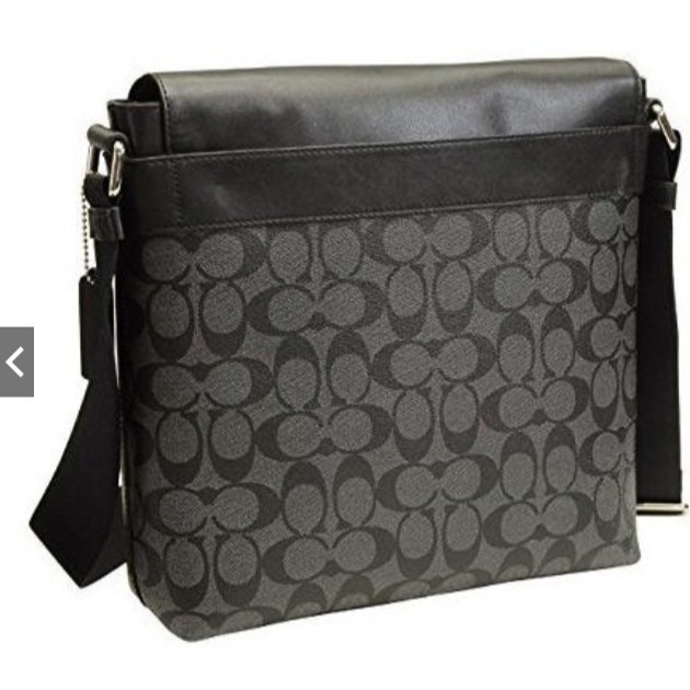 蒄家  F54771  馬車LOGO型男最愛 郵差包 素面牛皮翻蓋方型包   灰黑老花  黑-細節圖3