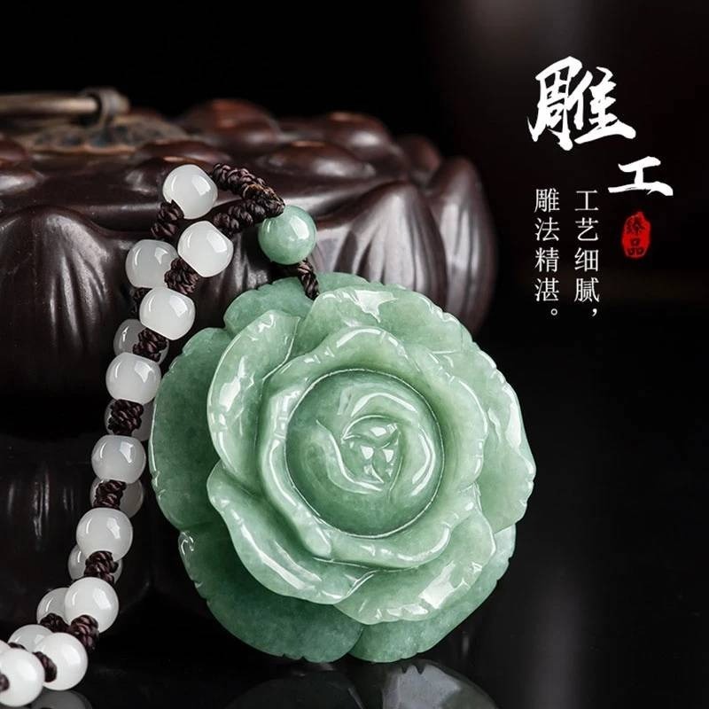 天然A貨斐翠牡丹吊墜冰種鈺石吊飾-細節圖4