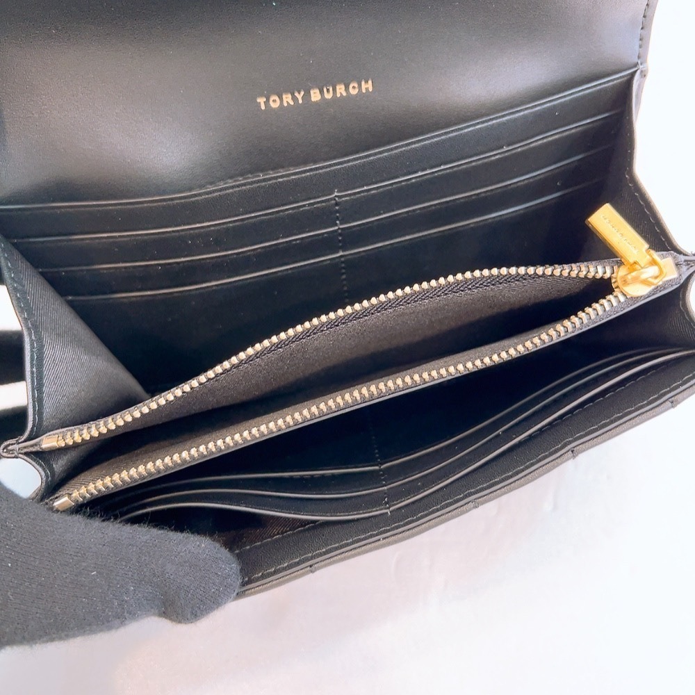 Tory Burch 女士長夾  電繡車線 羊皮菱格-細節圖3