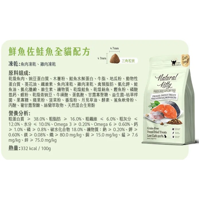 【寵物營養補給站】自然小貓低碳無穀凍乾糧 | 海鮮、雞肉、雞肉佐火雞、鮮魚佐鮭魚  | 全齡貓糧 | 1.8kg-規格圖1