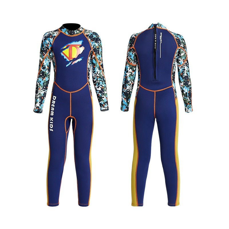 台灣現貨新款兒童保暖泳衣2.5MM/連體前開後開拉鏈潛水服/防寒浮潛衝浪水母衣-紫玉蘭/兒童/KW-細節圖4