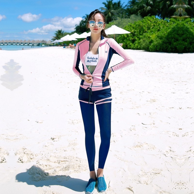 速乾材質/浮潛服拉鍊潛水服分體水母衣男女長袖裙褲游泳衣泳裝長褲套裝/紫玉蘭1901 粉-細節圖3