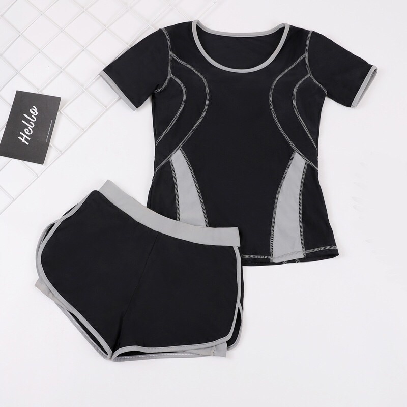 台灣現貨/運動風速乾材質泳衣/两件式泳衣/泡溫泉泳衣/學生款游泳課短袖泳衣/遮肚寬鬆顯瘦保守分體運動泳衣9920/TS-細節圖3