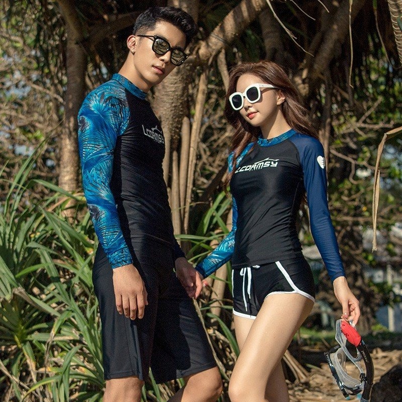 台灣現貨/高端長袖速乾材質/防曬系數50+/水母衣/潛水衣/衝浪衣/紫玉蘭/數碼/藏藍印花/情侶-細節圖2