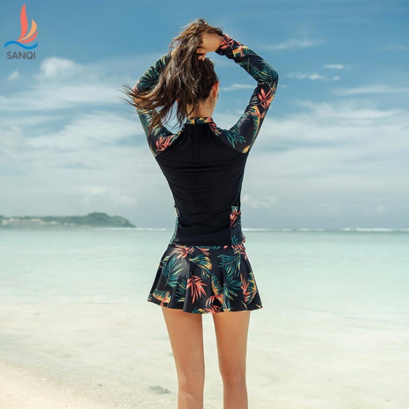 台灣現貨/大碼長袖速乾材質/防曬系數/分體裙式泳衣/顯瘦運動泳衣-紫玉蘭-高端/SANQI/20103-細節圖4