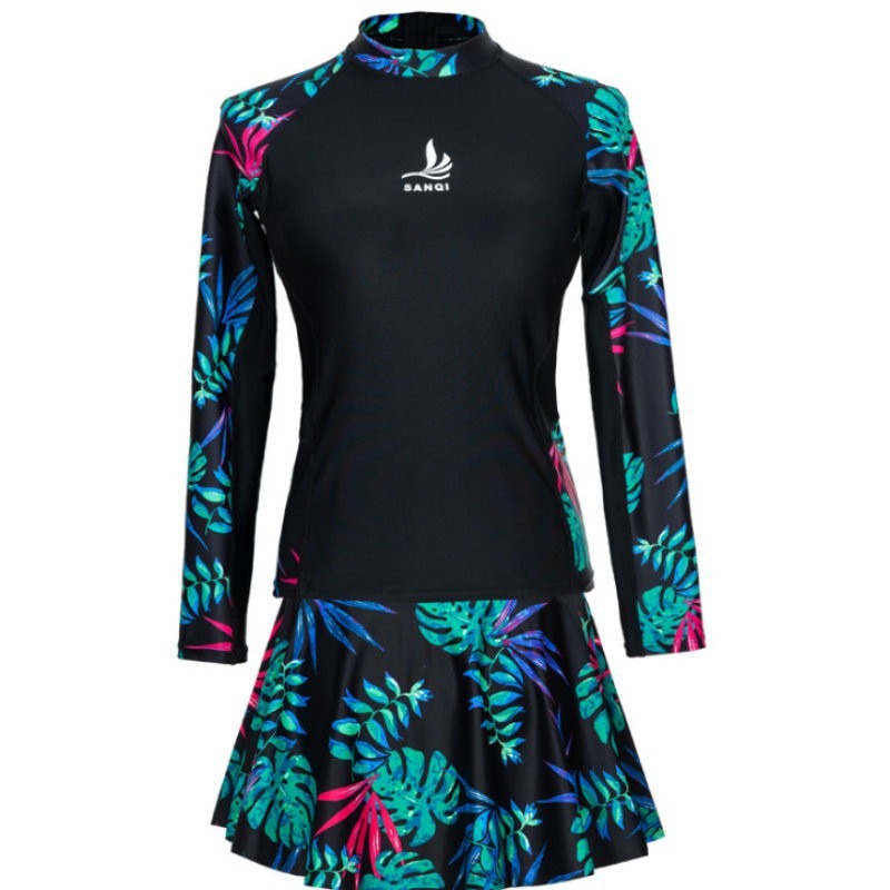 台灣現貨/大碼長袖速乾材質/防曬系數/分體裙式泳衣/顯瘦運動泳衣-紫玉蘭-高端/SANQI/20103-細節圖5