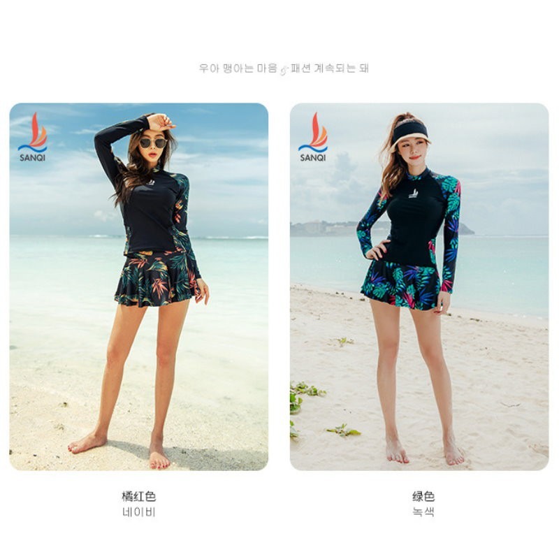 台灣現貨/大碼長袖速乾材質/防曬系數/分體裙式泳衣/顯瘦運動泳衣-紫玉蘭-高端/SANQI/20103-細節圖7