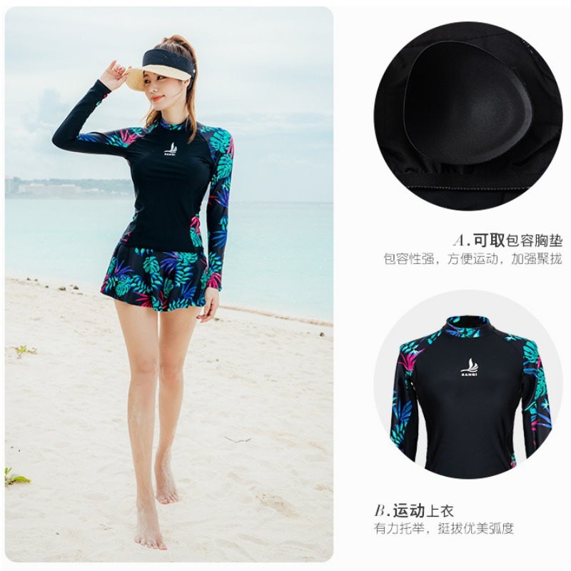 台灣現貨/大碼長袖速乾材質/防曬系數/分體裙式泳衣/顯瘦運動泳衣-紫玉蘭-高端/SANQI/20103-細節圖8