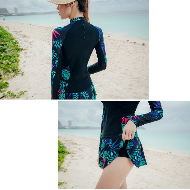 台灣現貨/大碼長袖速乾材質/防曬系數/分體裙式泳衣/顯瘦運動泳衣-紫玉蘭-高端/SANQI/20103-細節圖10