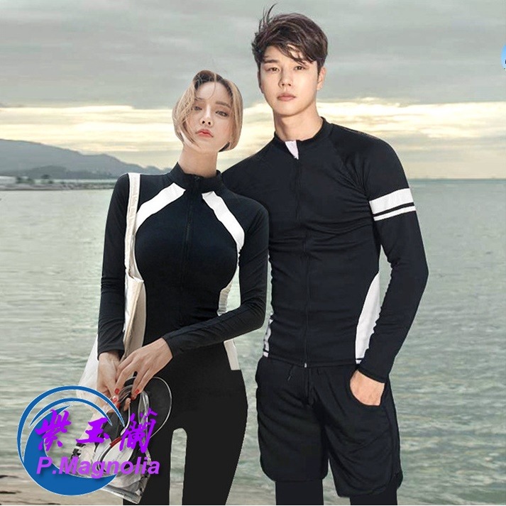 台灣現貨/新款潛水服拉鍊分體長袖長褲游泳衣防曬情侶男女水母衣浮潛服/紫玉蘭 1923-細節圖2