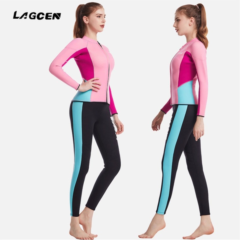 台灣現貨/新款女潛水衣/2.5mm保暖超彈耐磨防寒衣/冬泳泳衣潛水服-紫玉蘭/防寒衣/KW-細節圖4