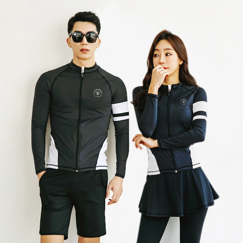 台灣現貨/浮潛服拉鍊潛水服分體水母衣男女長袖裙褲游泳衣泳裝長褲套裝/紫玉蘭1903 白邊-細節圖3