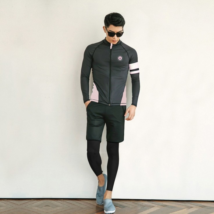 台灣現貨/浮潛服拉鍊潛水服分體水母衣男女長袖裙褲游泳衣泳裝長褲套裝/紫玉蘭1903 粉邊-細節圖2