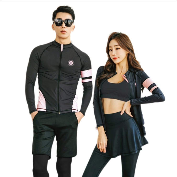 台灣現貨/浮潛服拉鍊潛水服分體水母衣男女長袖裙褲游泳衣泳裝長褲套裝/紫玉蘭1903 粉邊-細節圖4