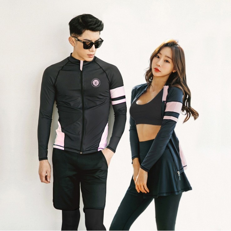 台灣現貨/浮潛服拉鍊潛水服分體水母衣男女長袖裙褲游泳衣泳裝長褲套裝/紫玉蘭1903 粉邊-細節圖6