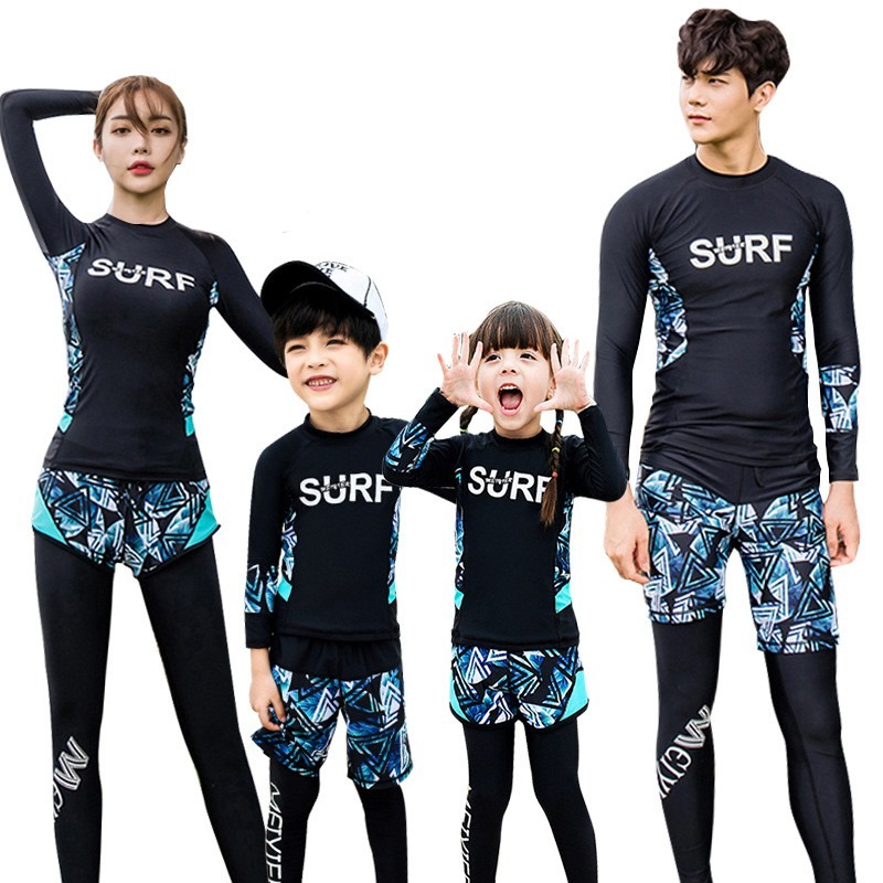 台灣現貨/親子裝速乾材質3件套水母衣/防曬浮潛長袖款泳衣/分體溫泉泳衣/衝浪潛水裝/紫玉蘭 963-細節圖2