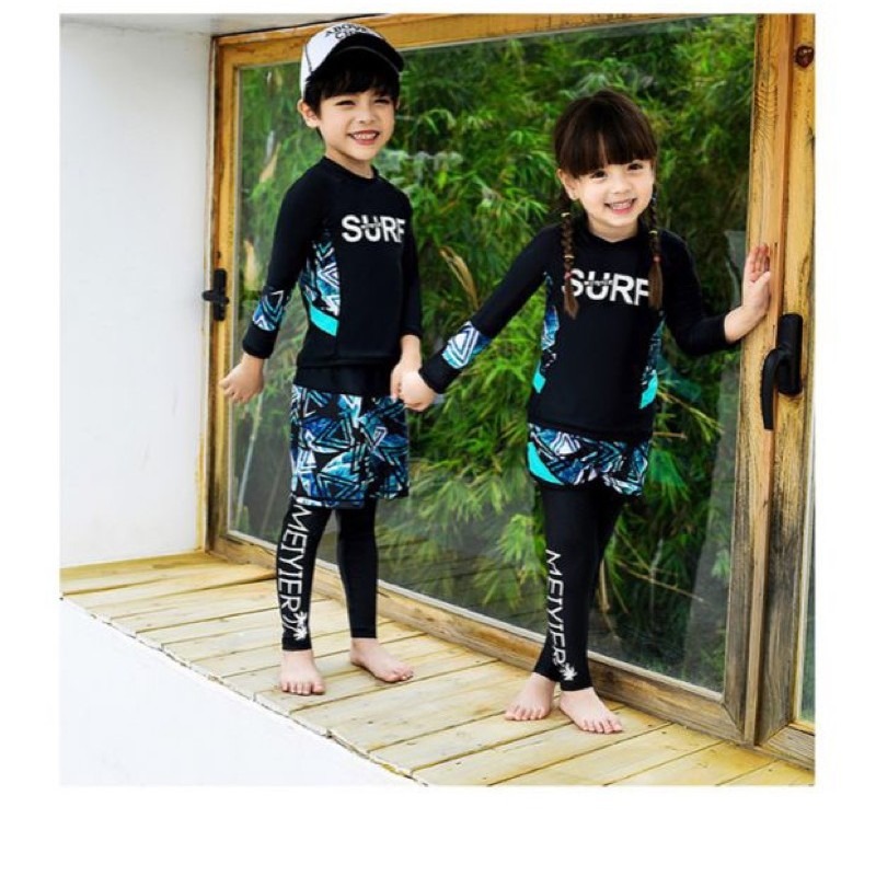 台灣現貨/親子裝速乾材質3件套水母衣/防曬浮潛長袖款泳衣/分體溫泉泳衣/衝浪潛水裝/紫玉蘭 963-細節圖6