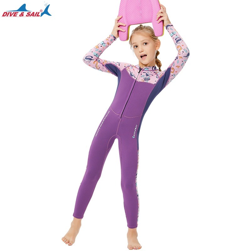 台灣現貨/新款兒童保暖泳衣2.5MM/連體前開拉鏈潛水服/防寒浮潛衝浪水母衣-紫玉蘭/兒童/KW-細節圖2
