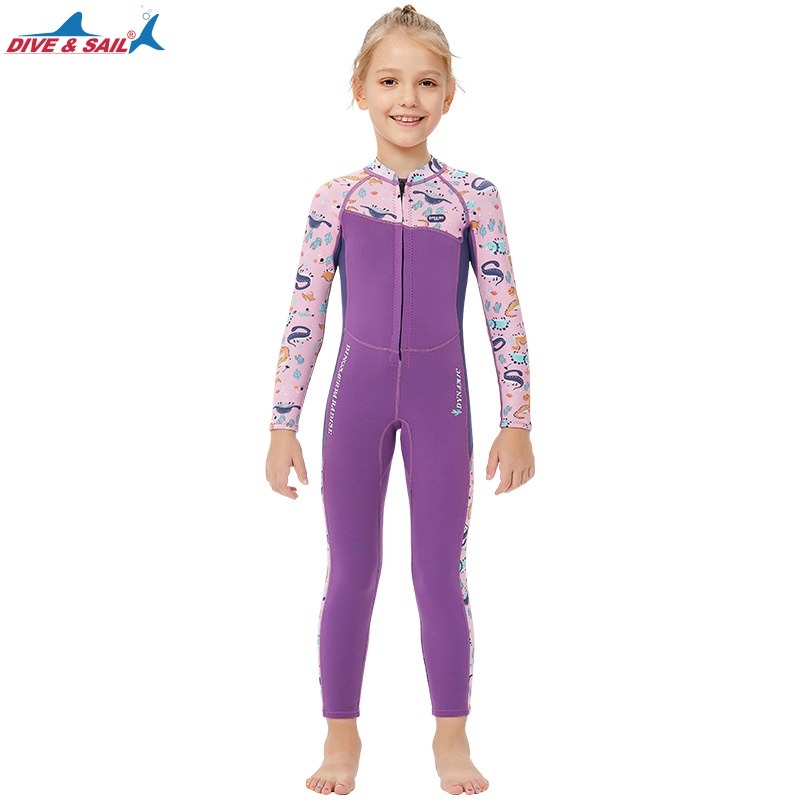 台灣現貨/新款兒童保暖泳衣2.5MM/連體前開拉鏈潛水服/防寒浮潛衝浪水母衣-紫玉蘭/兒童/KW-細節圖5