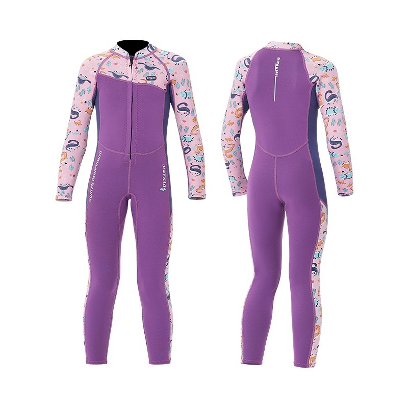 台灣現貨/新款兒童保暖泳衣2.5MM/連體前開拉鏈潛水服/防寒浮潛衝浪水母衣-紫玉蘭/兒童/KW-細節圖6