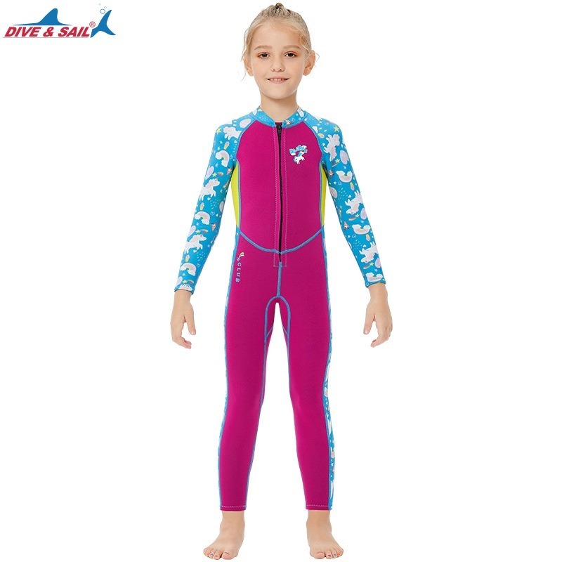 台灣現貨/新款兒童保暖泳衣2.5MM/連體前開拉鏈潛水服/防寒浮潛衝浪水母衣-紫玉蘭/兒童/KW-細節圖2