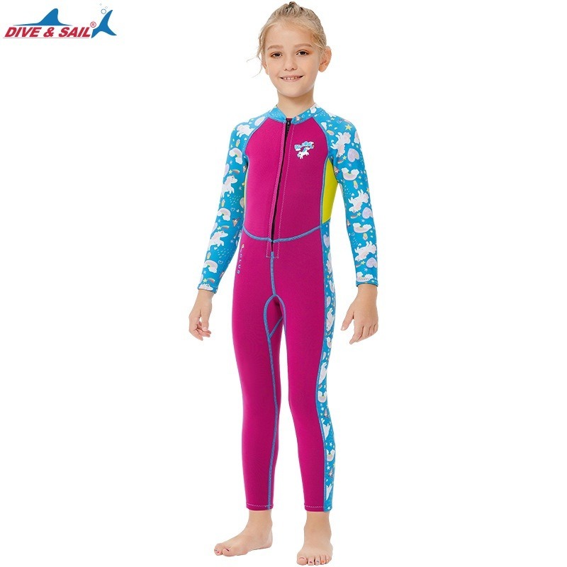 台灣現貨/新款兒童保暖泳衣2.5MM/連體前開拉鏈潛水服/防寒浮潛衝浪水母衣-紫玉蘭/兒童/KW-細節圖4