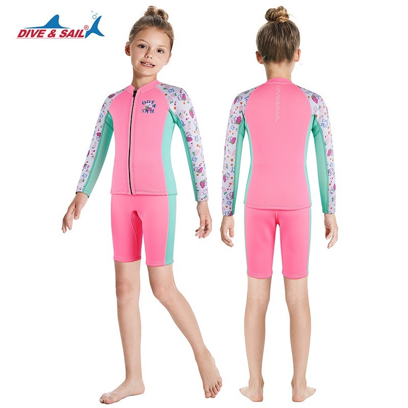 台灣現貨/新款2.5MM兒童保暖長袖短褲分體防寒衣– 紫玉蘭/KW-細節圖4