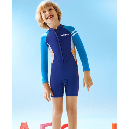 新款兒童保暖泳衣2.5MM/連體前開拉鏈潛水服/防寒浮潛衝浪水母衣-紫玉蘭/兒童