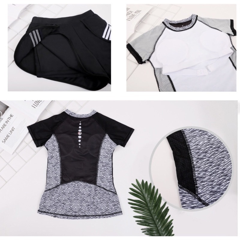 時尚運動風速乾材質/兩件式泳衣/泡溫泉泳衣/學生款游泳課短袖泳衣/加大碼/遮肚寬鬆顯瘦保守分體運動泳衣9902/TS-細節圖8