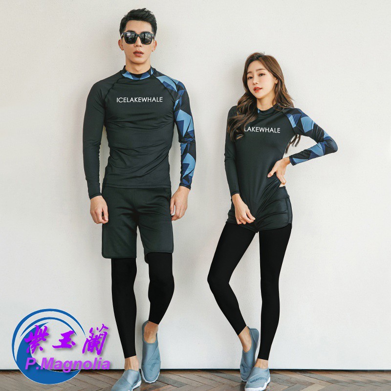 台灣現貨/速乾材質水母衣/分體防曬長袖套頭款泳衣/情侶衝浪浮潛套裝/潛水裝/紫玉蘭1915-細節圖2