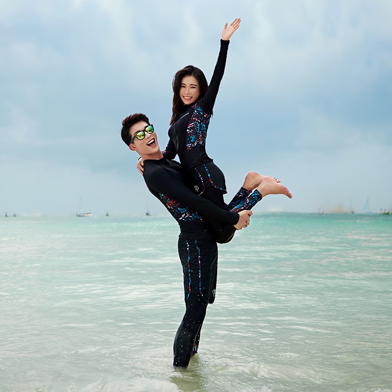 台灣現貨/新款長袖速乾材質/防曬系數50+/水母衣/潛水衣/衝浪衣-紫玉蘭-優質/情侶/2009-細節圖6