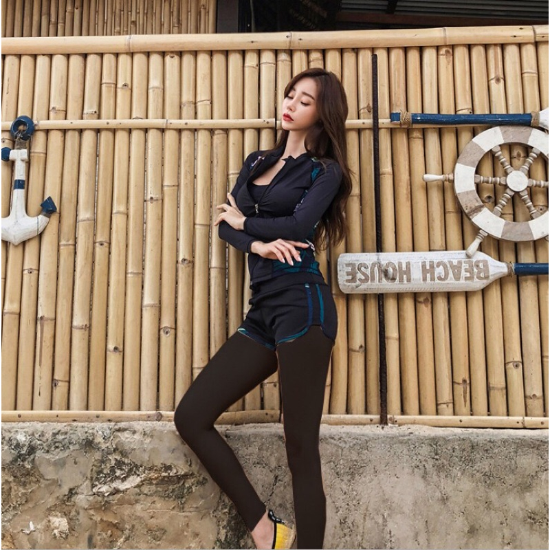 台灣現貨/速乾材質拉鍊款水母衣/分體防曬長袖拉鏈款泳衣/情侶衝浪浮潛套裝/防磨衣/潛水裝紫玉蘭9024-細節圖6