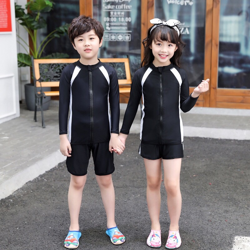 台灣現貨/速乾材質拉鍊親子款水兒童母衣/分體防曬長袖拉鏈款泳衣/親子情侶衝浪浮潛套裝-紫玉蘭1923/現貨-細節圖2