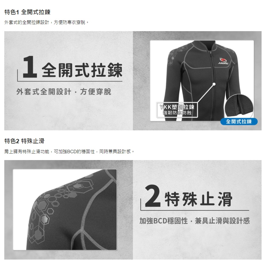 台灣現貨/【AROPEC】 3mm Neoprene 前拉錬式長袖長褲防寒衣 (男款) – 紫玉蘭-細節圖6