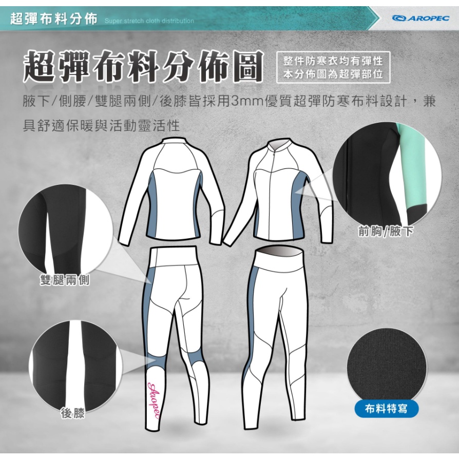 台灣現貨/【AROPEC】3mm Neoprene 前拉錬式2件式防寒衣(女款) – 紫玉蘭-細節圖6