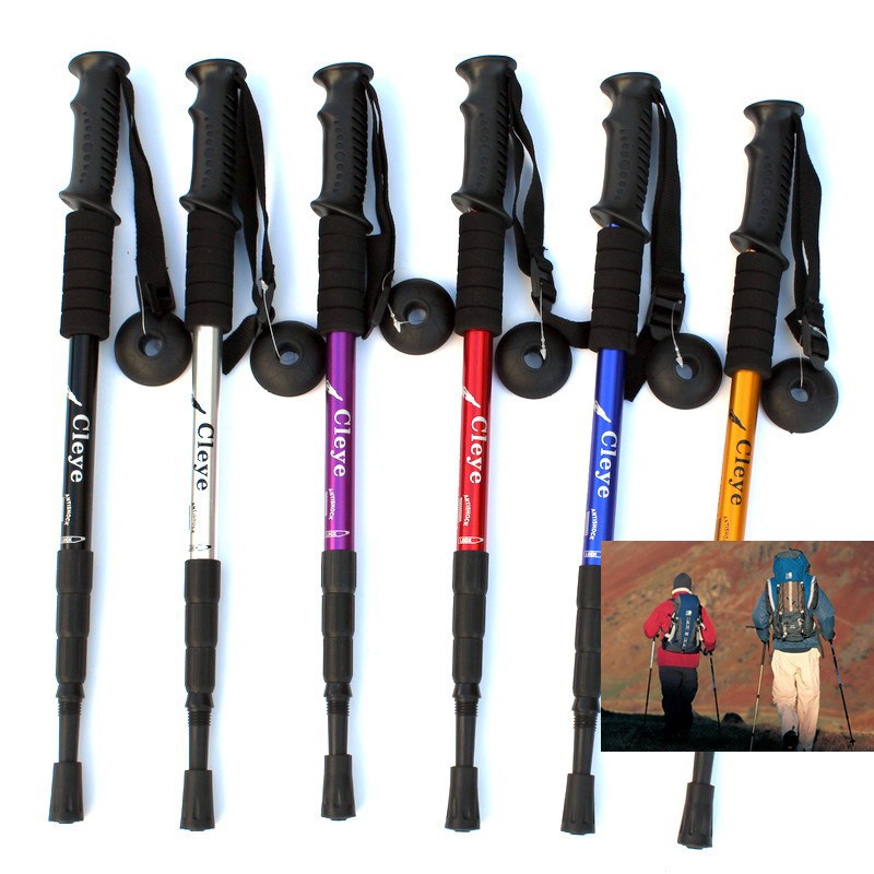 JI航空鋁合金四節直柄登山杖老人拐杖手杖 高強度彈簧避震直柄鋁合金登山杖戶外健走杖 鋁合金避震登山杖四節登山杖滑雪杖-細節圖2