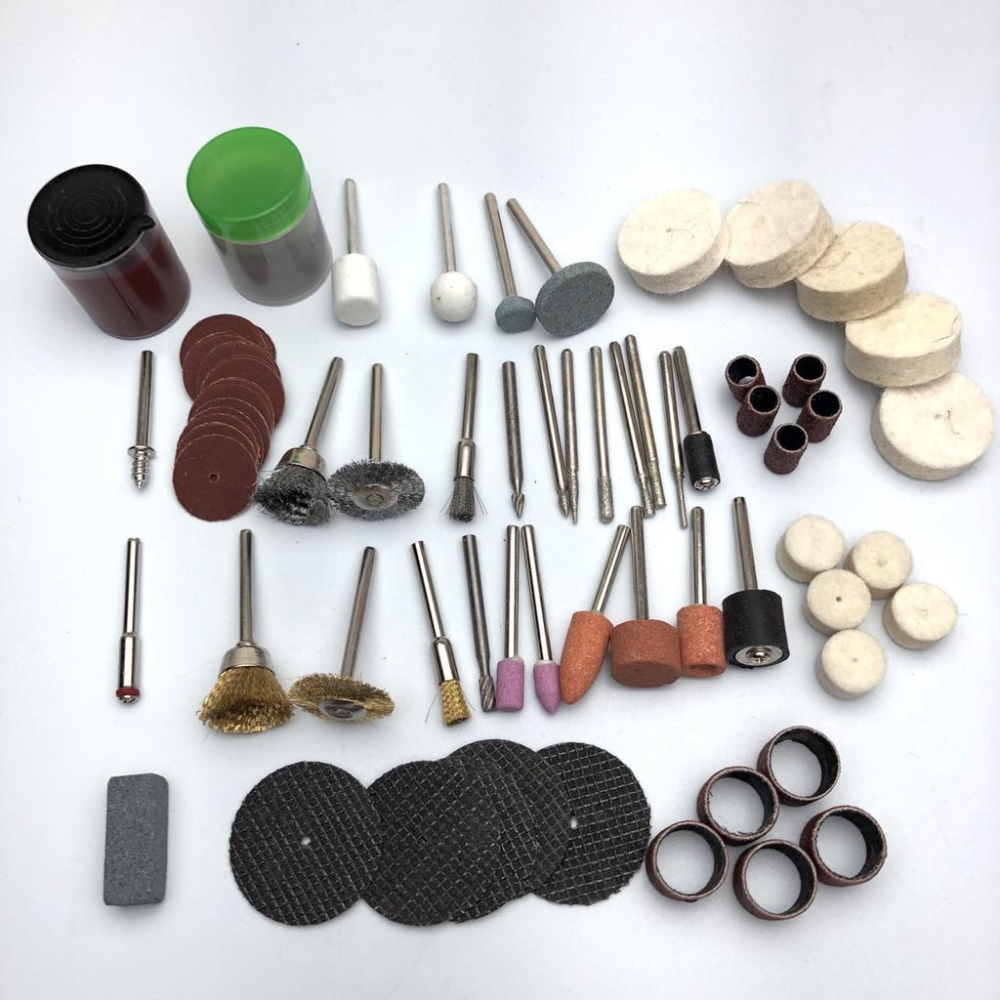 台灣現貨 電磨機配件 100件組 小型電鑽 磨切機配件 打磨配件 迷你銅刷 砂紙圈 鑽尾 羊毛磨頭 砂輪片 石英磨頭-細節圖2