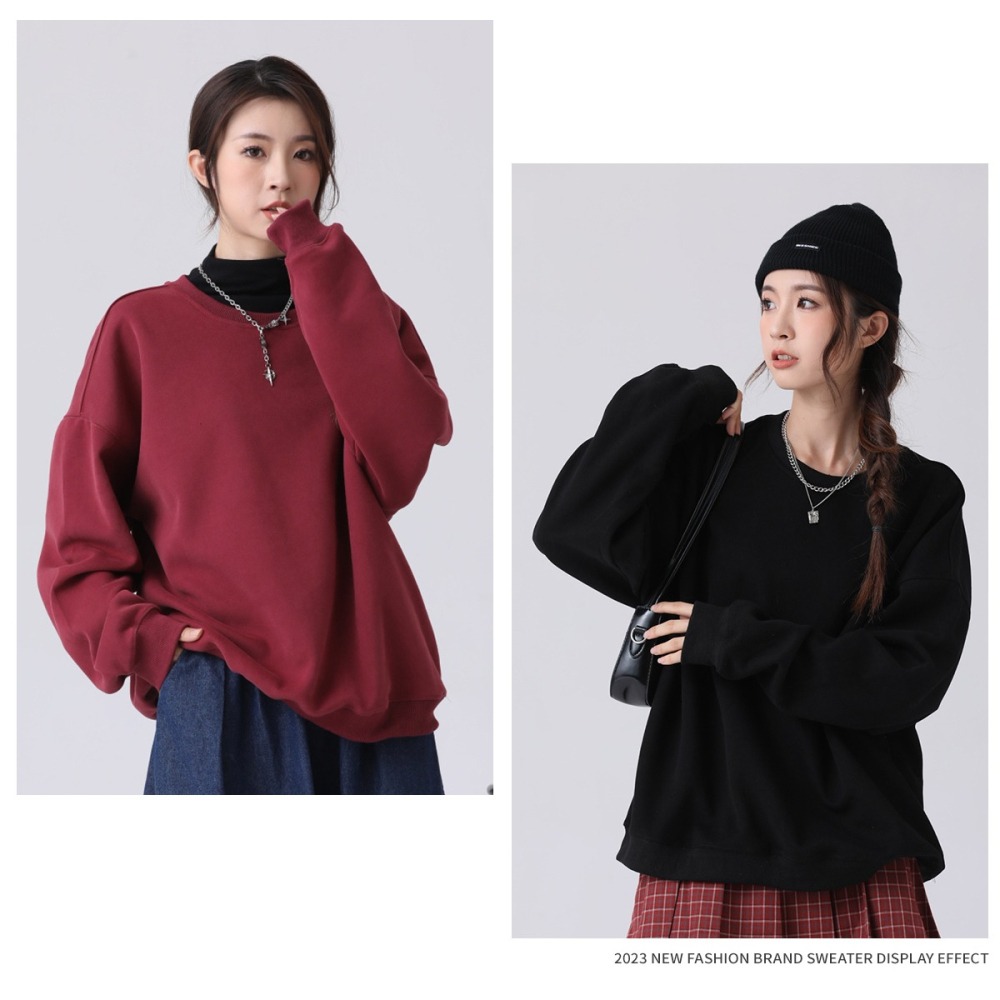 純色百搭落肩大學T/ 男女適合/ 挺擴有型-細節圖4