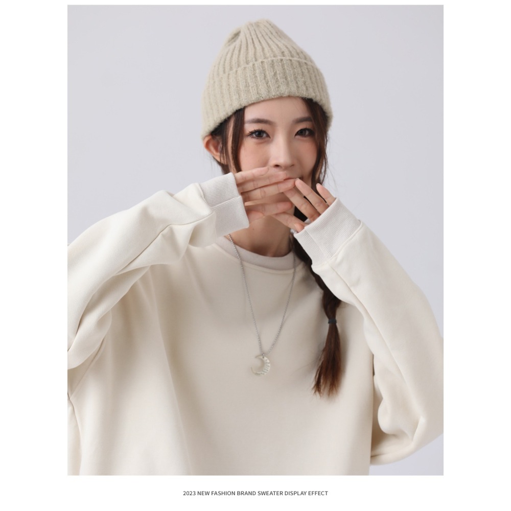 純色百搭落肩大學T/ 男女適合/ 挺擴有型-細節圖5