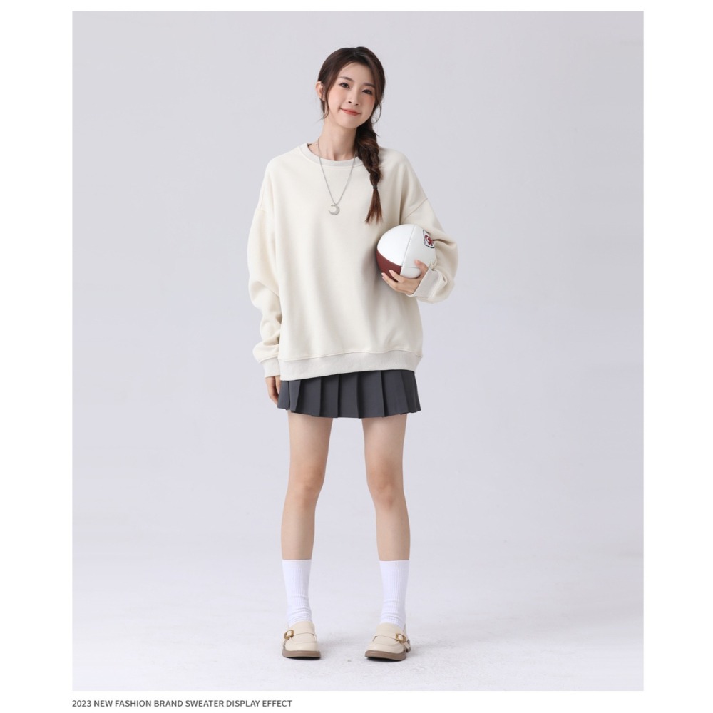 純色百搭落肩大學T/ 男女適合/ 挺擴有型-細節圖6